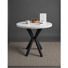 Sofex Mutfak Cafe Balkon Bahçe Restoran Yemek Masası 70X70 Metal Ayak ( Kalınlaştırmalı Beyaz Yuvarlak )
