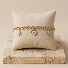 cm Jewelry Vıp Seri 316L Çelik Gold Renk Zirkon Taşlı Sallantılı Charm Zincir Bileklik 18,5 cm