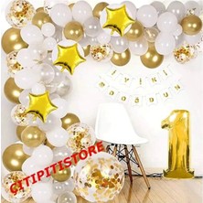 Düvenci Ticaret Çıtıpıtıstore 1 Yaş Yıldızlı Balon Zinciri Seti Gölge Altın Balon Dekorasyon