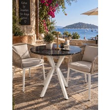 Sofex Mutfak Cafe Balkon Bahçe Restoran Yemek Masası 70X70 Metal Ayak ( Beyaz Carrara Yuvarlak )