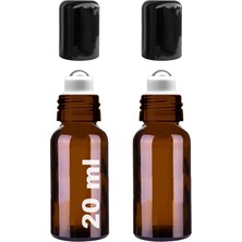 Leaf Shop 20 ml Çelik Roll On Şişesi 20 cc Sızdırmaz Siyah Kapaklı Cam Şişe 2 Adet (Amber, 20)