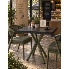 Sofex Mutfak Cafe Balkon Bahçe Restoran Yemek Masası 70X70 ( Kalınlaştırmalı Yşl Siyh ))