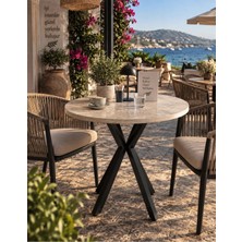 Sofex Mutfak Cafe Balkon Bahçe Restoran Yemek Masası 70X70 ( Siyah Traverten Yuvarlak )