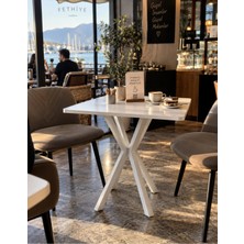 Sofex Mutfak Cafe Balkon Bahçe Restoran Yemek Masası 70X70 Metal Ayak ( Beyaz )