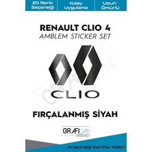 Leaf Shop Design Renault Clio ile Uyumlu 4 Amblem Kaplama Sticker Set, Fırçalanmış Füme