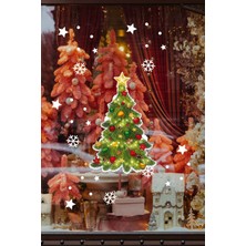 Empressco Renkli Çam Ağacı Süsleri ve Yılbaşı Stickerları 50X33CM, Yıldızlar ve Kar Tanesi