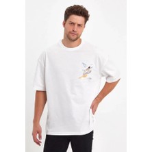De'charme Erkek Melek Baskılı Oversize T-Shirt - Beyaz