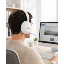 Azrlya Beyaz Bluetooth 5.0 Mikrofonlu Kablosuz Kulak Üstü Kulaklık Rgb Işıklı Type-C Şarjlı