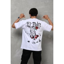 De'charme Unisex Bisiklet Yaka Baskılı Oversize T-Shirt - Beyaz