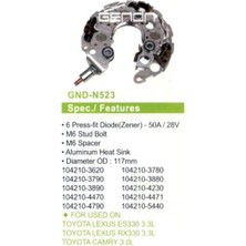 Genon N523 Alt. Diot Tablasi Toyota Lexus ES330 3.3l - RX330 3.3l - Camry 3.0l 117MM (6 Diot) M6 RN-46-INR430-104210-3620