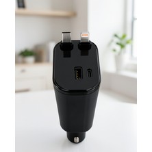 Azrlya Araç Çakmaklık Şarj Cihazı 120W Type-C & Lightning Kablolu Çoklu Hızlı Şarj Istasyonu