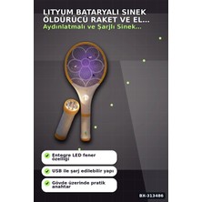 Eco Lounge Lityum Bataryalı Sinek Öldürücü Raket - El Feneri ve LED Işıklı, 1 Adet BX-313486