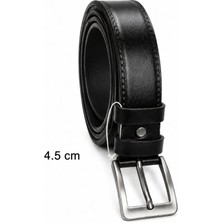 Defy Moda Erkek Hakiki Deri 4.5 cm Klasik ve Kot Pantolon Kemeri Metal Tokalı Siyah