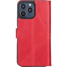 Datatek Apple iPhone 13 Pro Max Uyumlu Deri Cüzdanlı Kılıf Nar Çiçeği