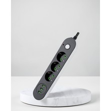 Azrlya 3 USB Çıkışlı Hızlı Şarjlı Anahtarlı Üçlü Priz