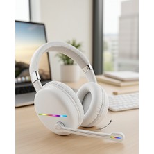Azrlya Rgb Işıklı Mikrofonlu Bluetooth Kulaklık Beyaz Over-Ear Tasarım Type-C Şarjlı