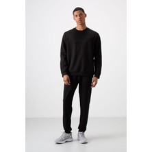Air Jones Lacivert Pamuklu Kalın Yumuşak Dokulu Comfort Fit Baskılı Erkek Eşofman Takım - 85253