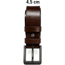 Moda Loris Erkek Hakiki Deri 4.5 cm Kot ve Kumaş Pantolon Kemeri Metal Tokalı Kahverengi