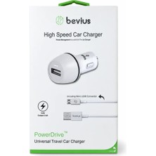 Meks Micro USB Beyaz 12W Kablolu Araç Şarj Cihazı Bevius BVS-AU509