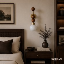 KorFam Elektrik Tesisatlı Ahşap Top Detaylı Opal Cam Küre Başlıklı Dekoratif Duvar Aplik