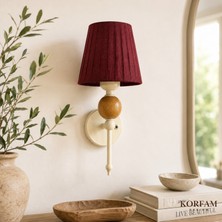 KorFam Kablosuz Pilli Aplik Bordo Keten Şerit Kumaş Başlık Ahşap Top Detaylı Aplik