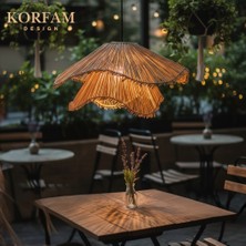 KorFam Breeze Avize - Krem Hasır Rafya El Yapımı Bohem Asimetrik Şekilli Rustik Avize