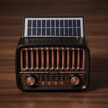 baytoptan Solar Panelli Fm Radyo - Şarjlı - Bluetooth Özellikli - Aux Girişli - Nostaljik Tasarım