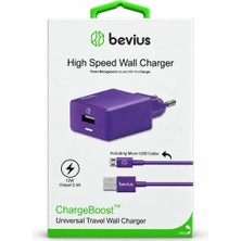 Meks Micro USB Kablolu Mor 12W Duvar Şarj Cihazı Bevius BVS-CH403