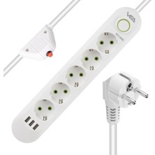 Vea VA-21562 5'li 1.5 Metre Kablolu 3 Usb'li Beyaz Akım Korumalı Priz 21562