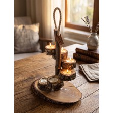 Armes Ev Concept Doğal Ahşap Kütük Mumluk 7'li El Yapımı Rustik Tealight Şamdan