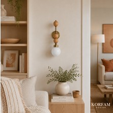 KorFam Elektrik Tesisatlı Ahşap Top Detaylı Opal Cam Küre Başlıklı Dekoratif Duvar Aplik
