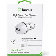 Meks Lightning Beyaz 12W Kablolu Araç Şarj Cihazı Bevius BVS-AU511