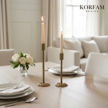 KorFam Dekoratif Pirinç Eskitme Gold 2'li Şamdan Mumluk Seti