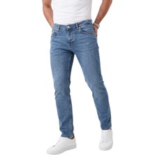 RizzUP Erkek Slim Fit %98 Pamuk Likralı Taşlanmış Mavi Jean – Esnek Dar Paça Kot Pantolon 2608303