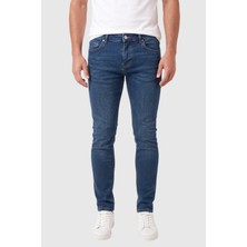 RizzUP Erkek Slim Fit %98 Pamuk Likralı Taşlanmış Lacivert Jean – Esnek Dar Paça Kot Pantolon 2608303
