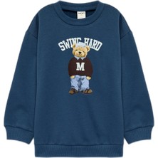 Koton Uzun Kollu Bisiklet Yaka Şardonlu Ayıcık Baskılı Sweatshirt