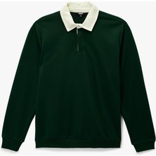 Regular Fit Şardonlu Renk Kontrastlı Düğmeli Polo Yaka Sweatshirt