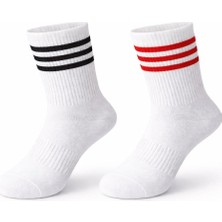 Plus Scorpion Unisex Beyaz Tenis Çorabı | Çizgili, Pamuklu Uzun Spor Çorabı - Beyaz 40-44