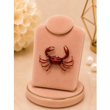 Mdm Style 🦀 Yengeç Broş- Kırmızı Gold Detaylı Kadın Broşu