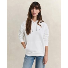 Gant Kadın Beyaz Relaxed Fit Kapüşonlu Sweatshirt