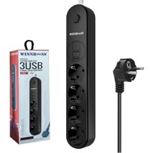 Vionna Senon Akıllı Çoklu Priz 4 Avrupa Tipi Soket 2 USB 1 Type-C Bağlantı Noktalı 2 Metre Kablo Ev ve Ofis Için Uzatma Kablosu