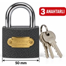 Bay-Tec 50 mm Metal Asma Kilit 3 Anahtarlı – Kapı Depo Bahçe Güvenlik Kilidi