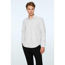 Morven Erkek Siyah Trend Çizgili Dynamic Fit Sert Yaka Gömlek