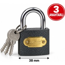 Bay-Tec 38 mm Metal Asma Kilit 3 Anahtarlı – Dolap Kapı Depo Güvenlik Kilidi