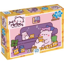 Vionna Ca Games Pembe - The Pink Cat Uyku Zamanı Desenli Lisanslı 100 Parça 34X24CM Çocuk Puzzle Yapboz Serisi
