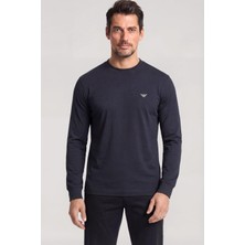 Erkek Kartal Logo Işlemeli Yuvarlak Yakalı Uzun Kollu Lacivert T-Shirt EM005362 AF13669-UB118