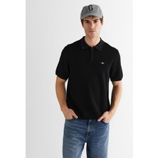 Gant Erkek Siyah Polo Fermuarlı Yaka Kısa Kollu Triko