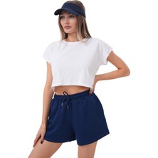 Kadın Modal Şort Beli Lastikli Cepli Şort Modal-Şort (Lacivert, L)