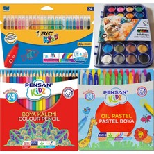 Modellino 4'lü 24/28 Renk Boya Set/ 24'lü Kid Couleur Keçeli + 28 Renk Nc Suluboya + Pensan Kidz 24'lü Kuru Boya + Kidz 24'lü Pastel Boya