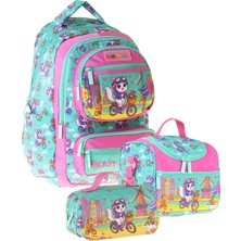 Vionna Kaukko Kids Cat Bike(Yeşil - Pembe Renk) Kız Çocuk Üçlü Ilkokul Okul Çantası Seti/takımı - SETKK-L5328A